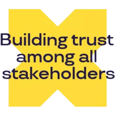 build trust written over yellow x